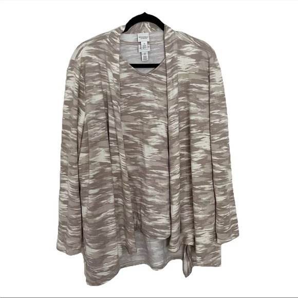 Weekends by Chico’s 2-Piece Knit Top & Cardigan Sweater Set Tan White Sz 3 (XL) - Picture 1 of 7